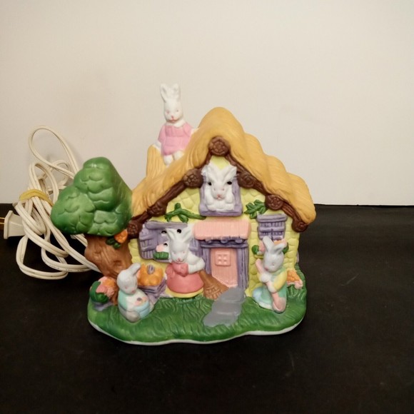 NCL‎ Easter Rabbit House East Holiday Decoration Ceramic China working light - Picture 1 of 10